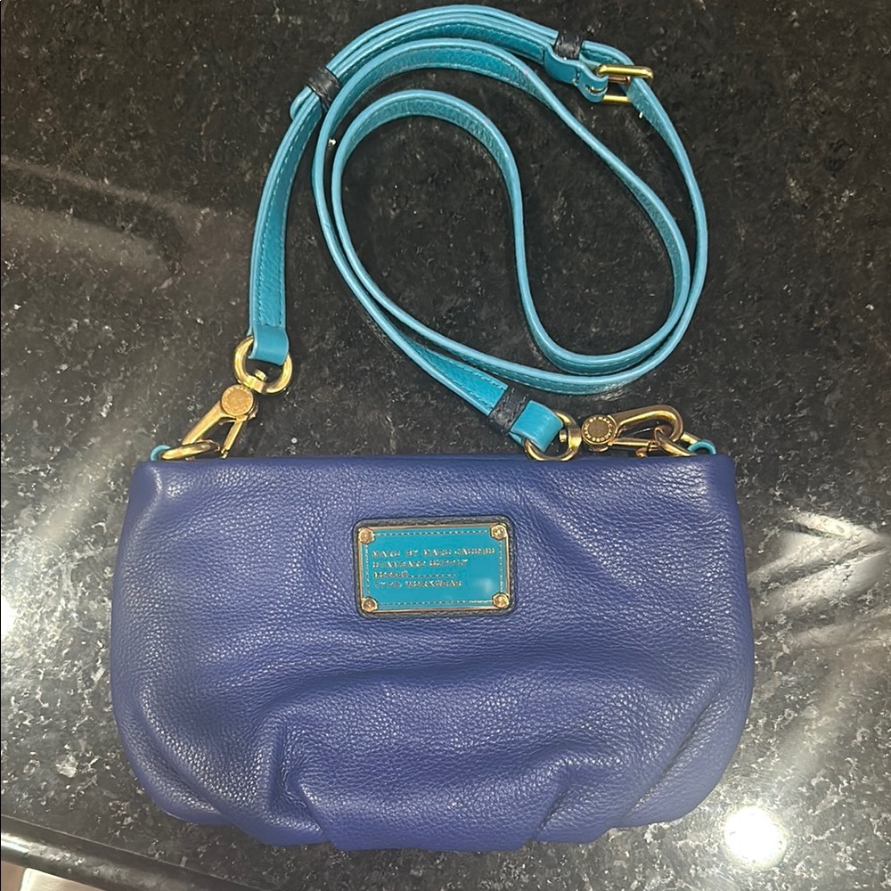 Marc Jacobs Vintage Blue Leather Crossbody Bag with Gold Hardware